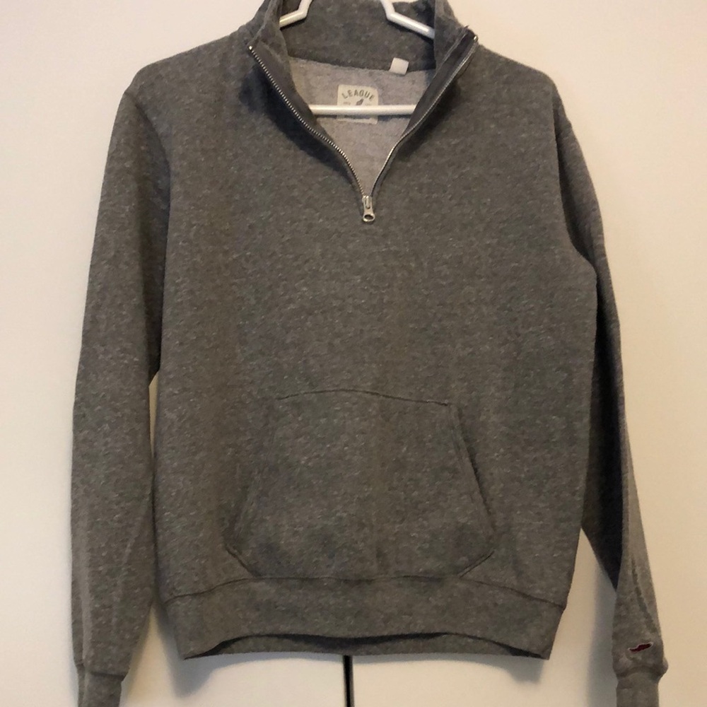 League Sweatshirt Quarter Zip, gray, good condition, no fraying at cuffs.